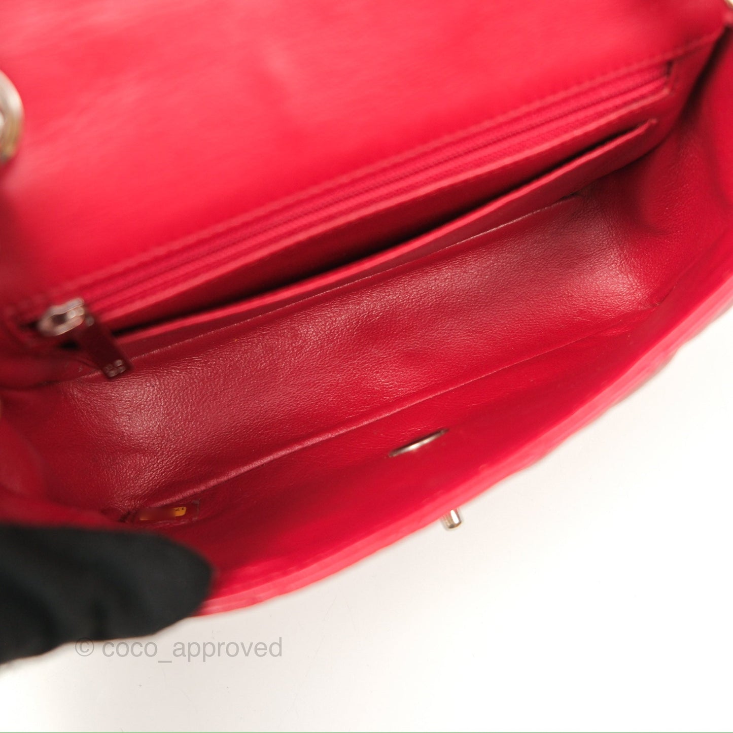 Chanel Quilted Mini Rectangular Flap Red Lambskin Silver Hardware
