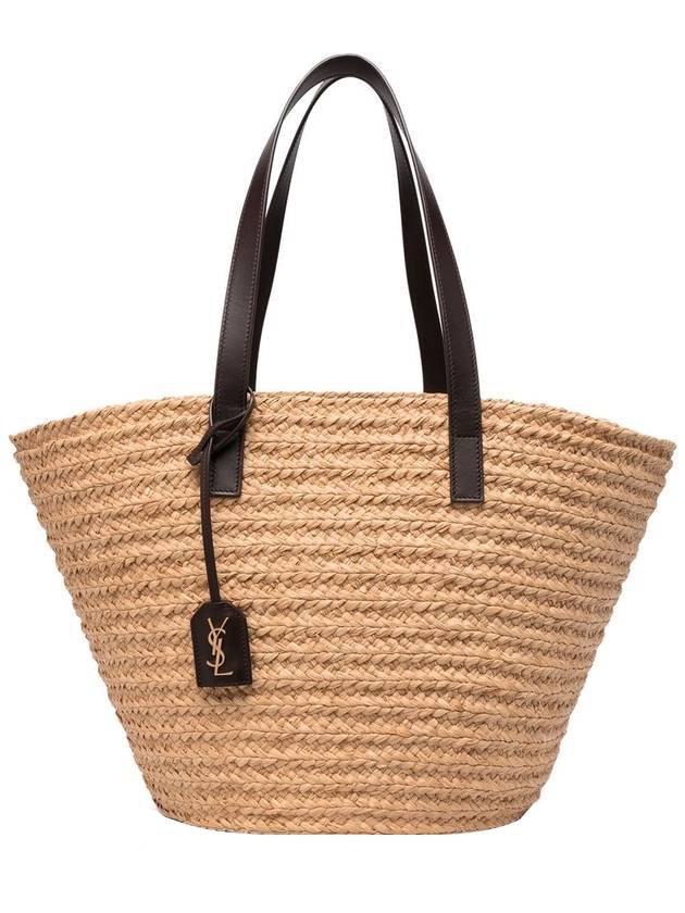 Luxury Saint Laurent Raffia Panier Basket Tote Bag Beige