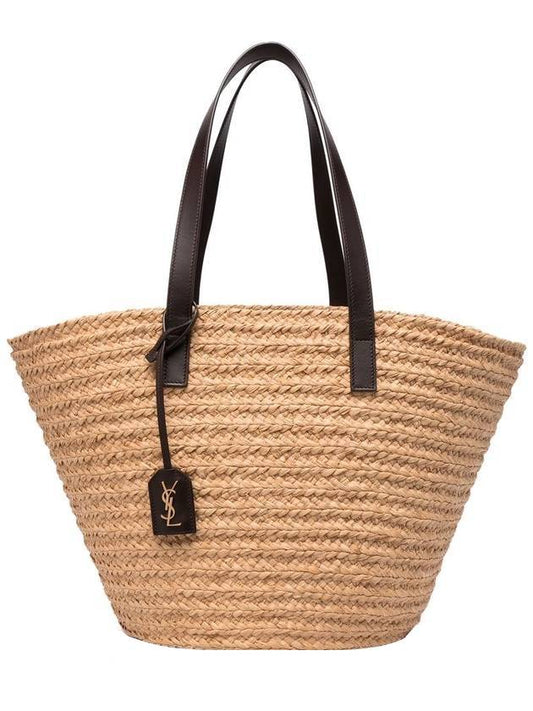 Luxury Saint Laurent Raffia Panier Basket Tote Bag Beige