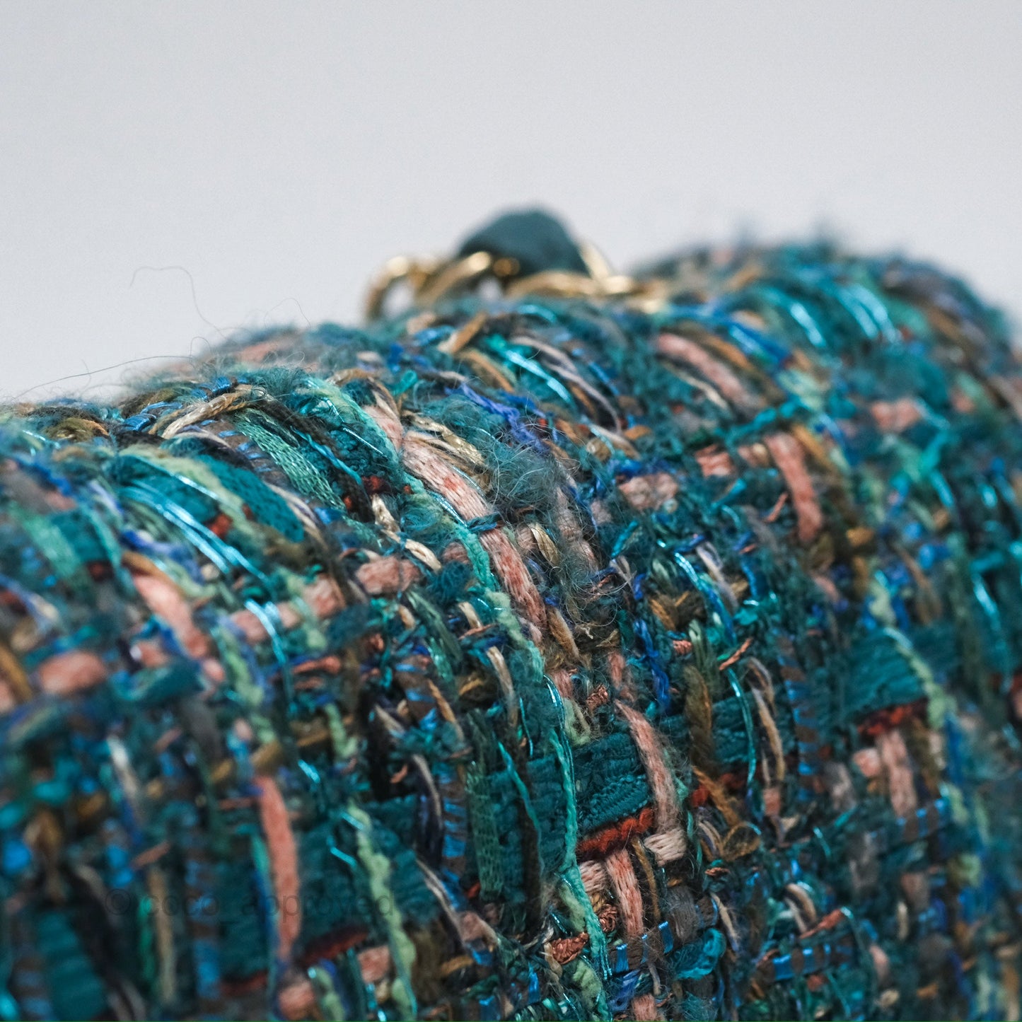 Chanel Mini Rectangular Flap Teal Tweed Gold Hardware