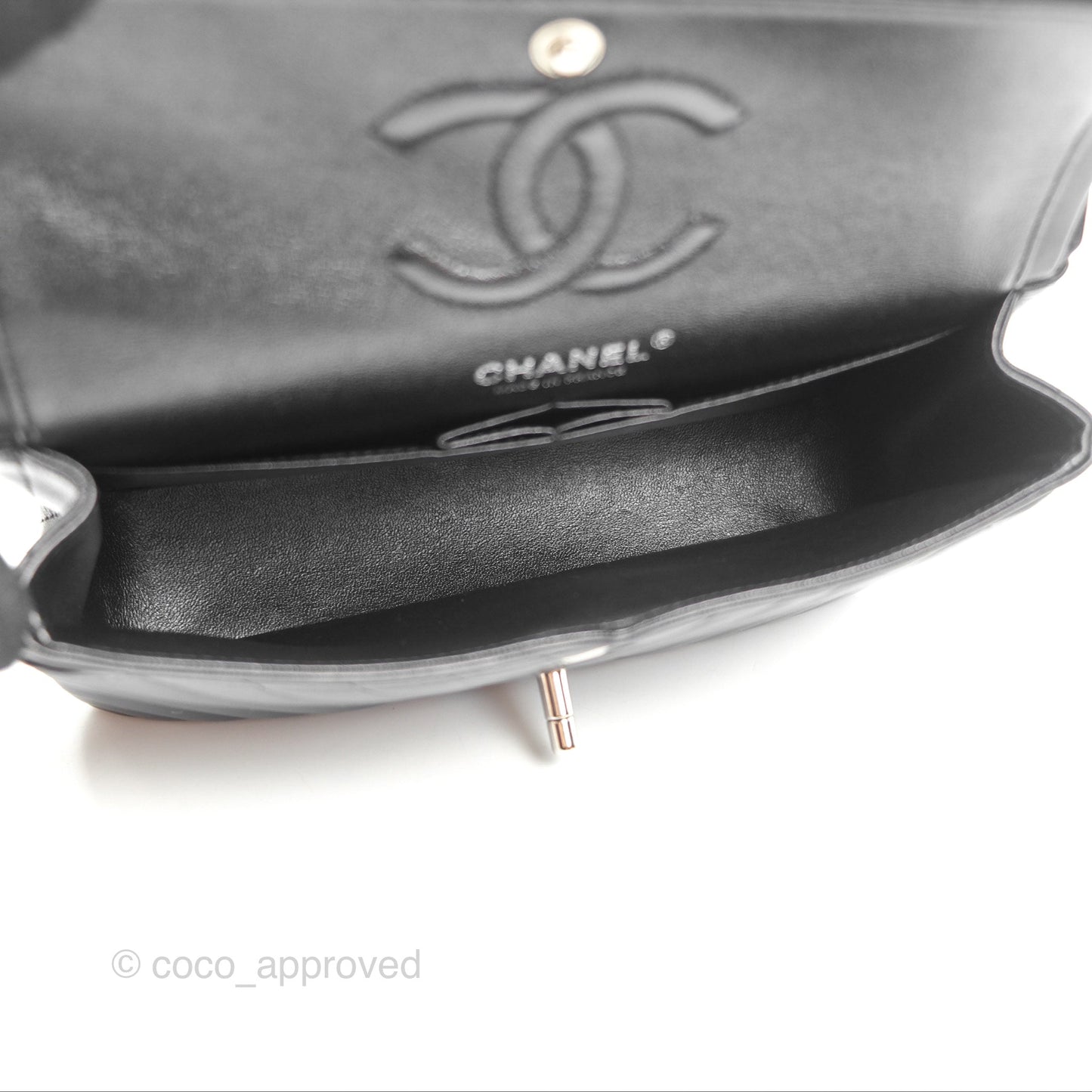 Chanel Small Classic Chevron Flap Black Lambskin Silver Hardware