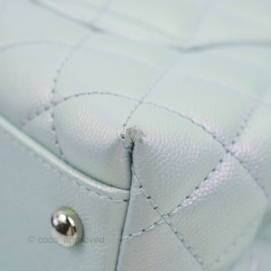 Chanel Small Coco Handle Quilted Iridescent Light Blue Caviar Rainbow Hardware