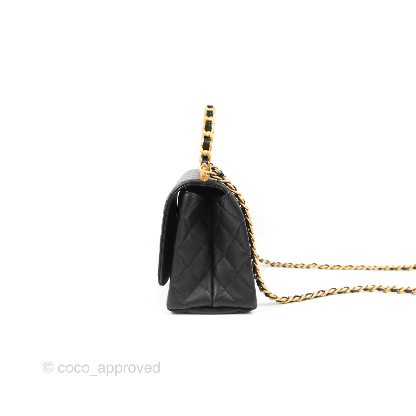 Chanel La Parisienne Top Handle Flap Bag Black Lambskin Aged Gold Hardware