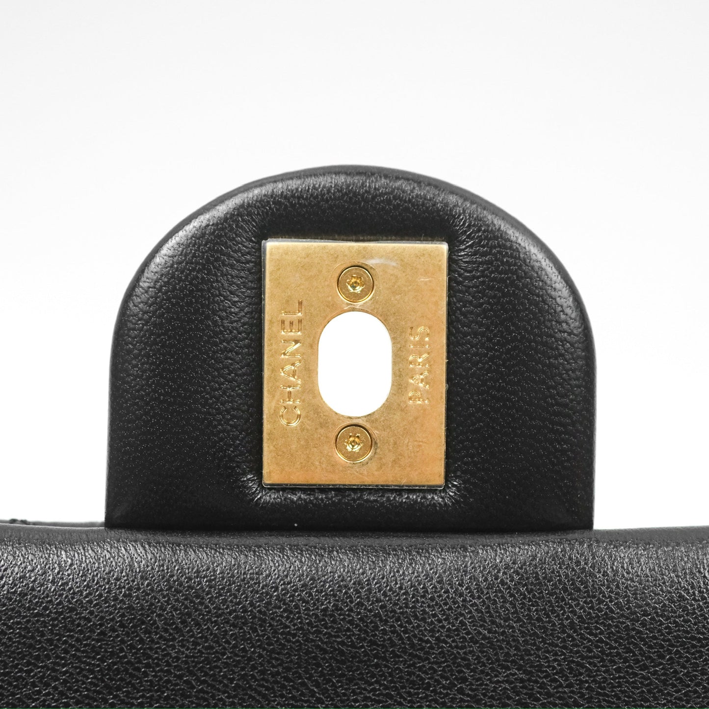 Chanel Mini Flap Bag with Pearl Chain Black Shiny Lambskin Aged Gold Hardware 24P
