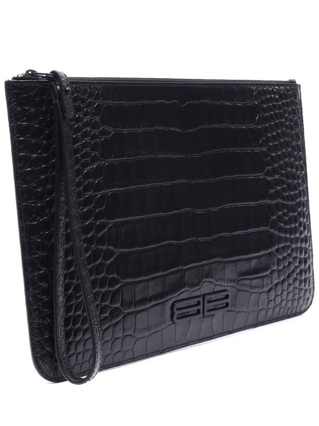 Luxury Balenciaga Crocodile Embossed Clutch Bag Black