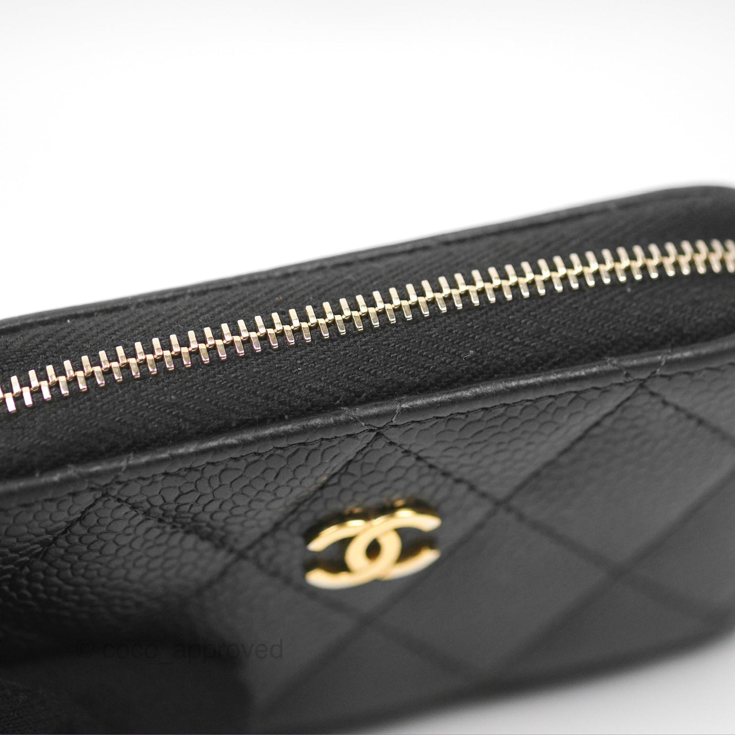 Chanel Quilted Zip Card Holder Black Caviar Gold Hardware
