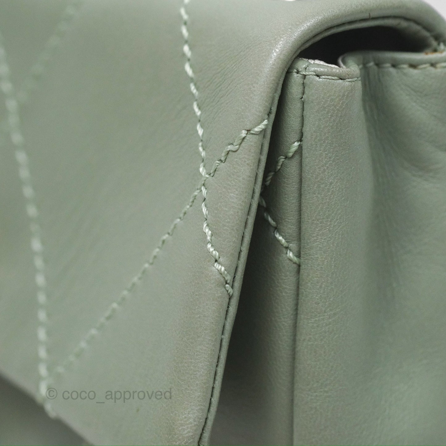 Chanel CC East West Flap Bag Lambskin Mint Green Silver Hardware