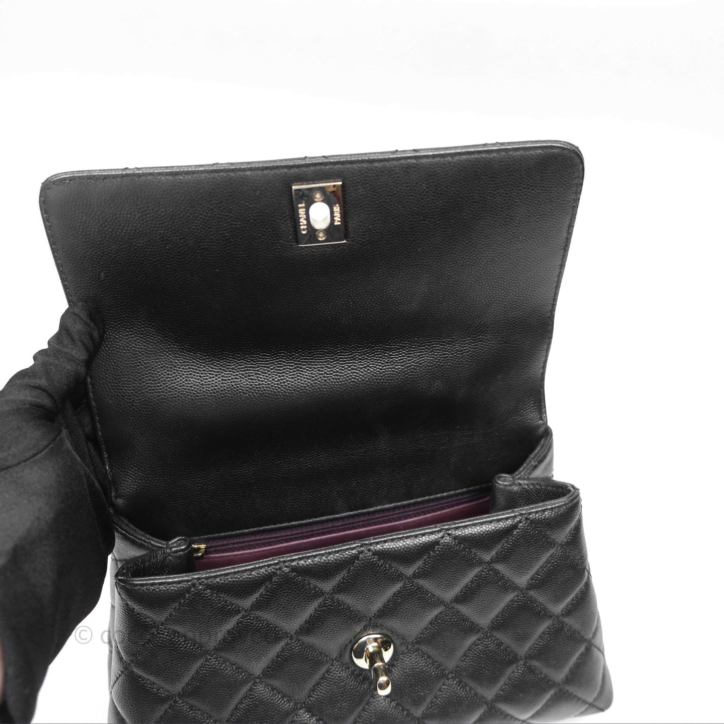 Chanel Small Coco Handle Quilted Black Caviar Gold Hardware