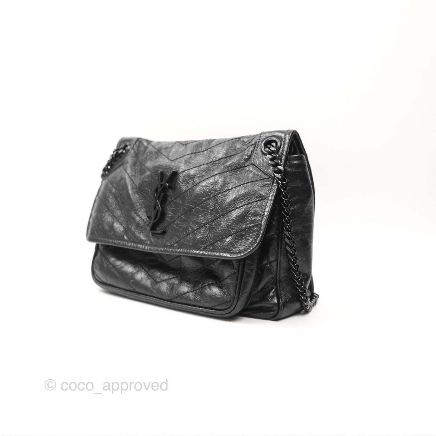 Saint Laurent Medium Niki Chain Bag Crinkled Calfskin So Black