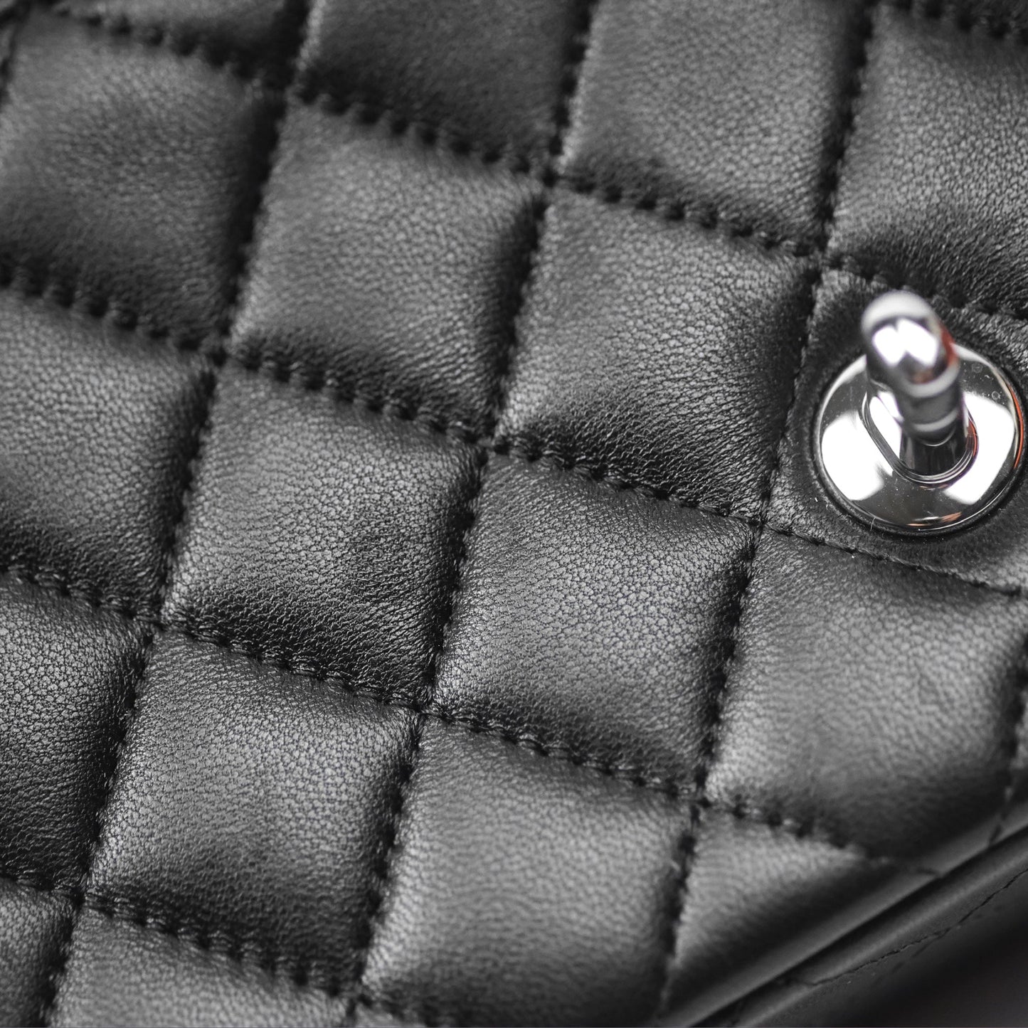 Chanel Quilted Mini Rectangular Flap Black Lambskin Silver Hardware