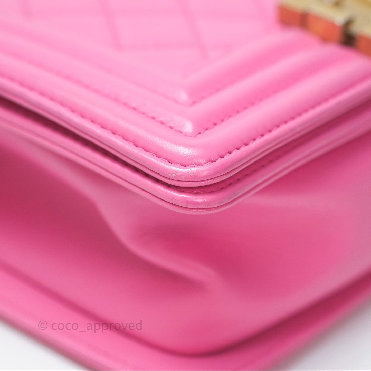 Chanel Small Boy Pink Calfskin Aged Gold Hardware