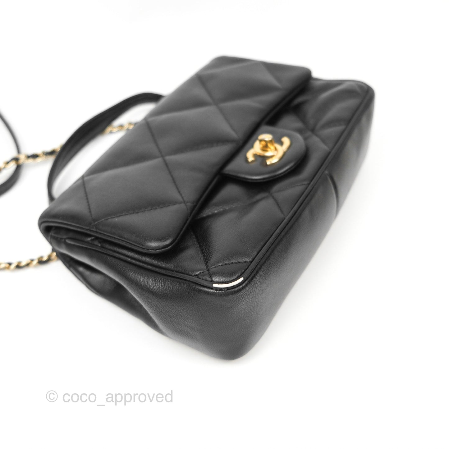 Chanel Small Coco Lady Quilted Flap Bag With Top Handle Black Calfskin Gold Hardware