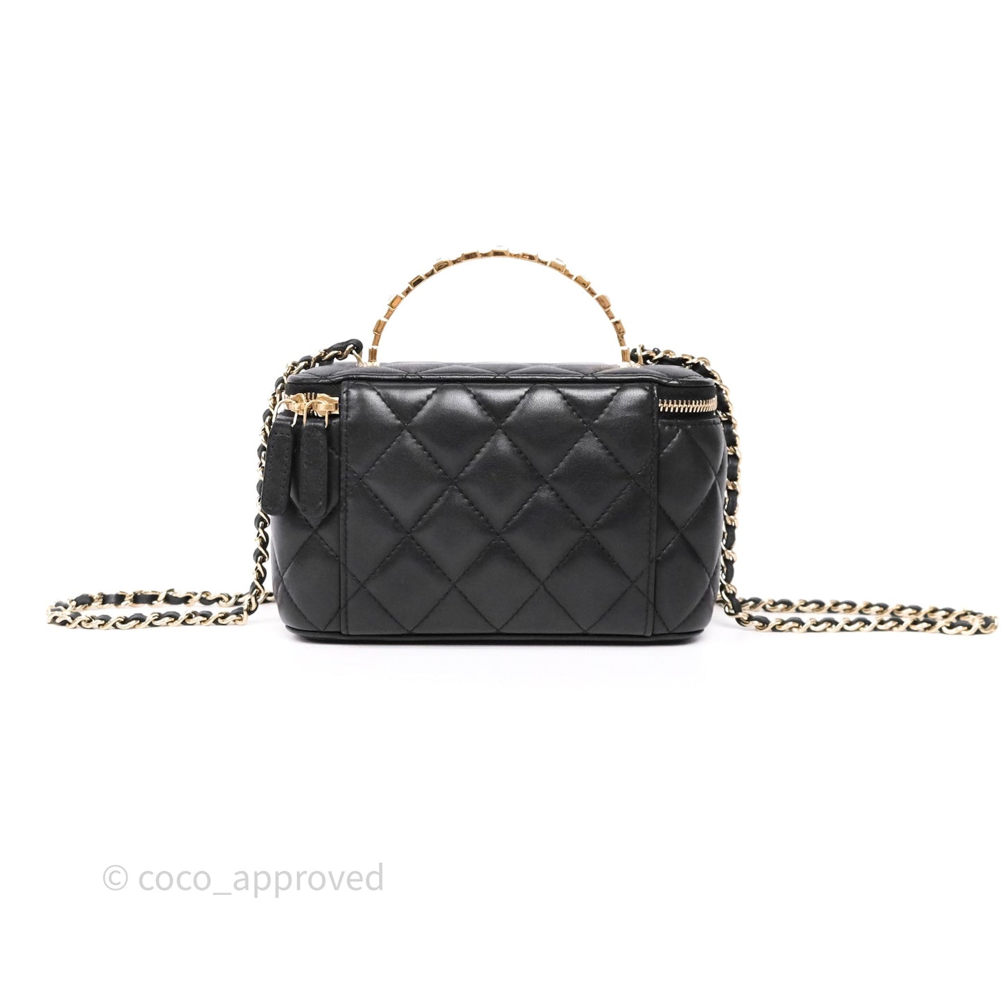 Chanel Crystals Top Handle Vanity Rectangular Black Lambskin Gold Hardware