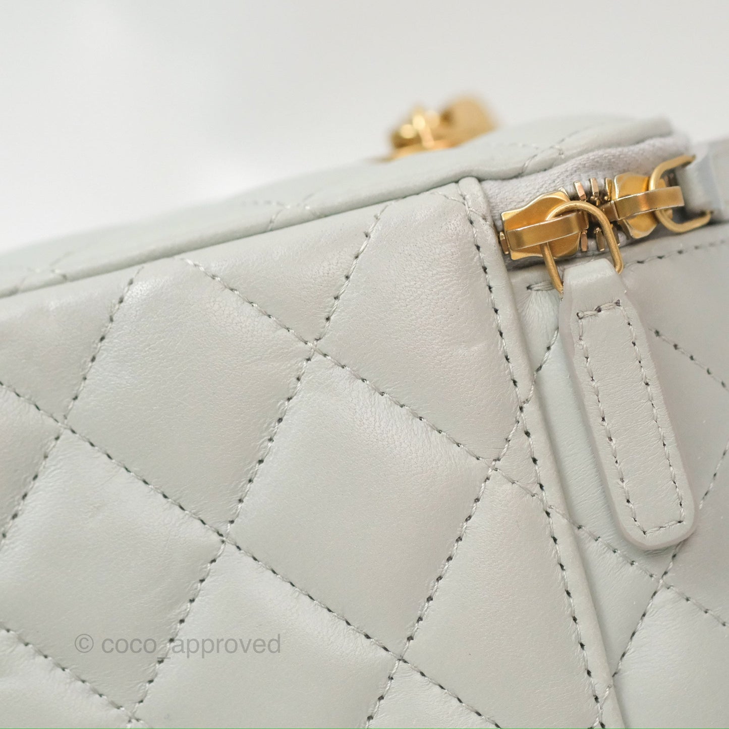 Chanel Quilted Vanity Rectangular with Chain Grey Blue Lambskin Gold Hardware