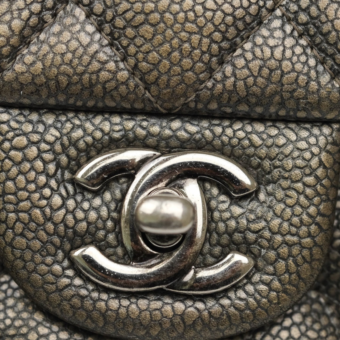 Chanel Mini Rectangular Quilted Metallic Grey Caviar Ruthenium Hardware
