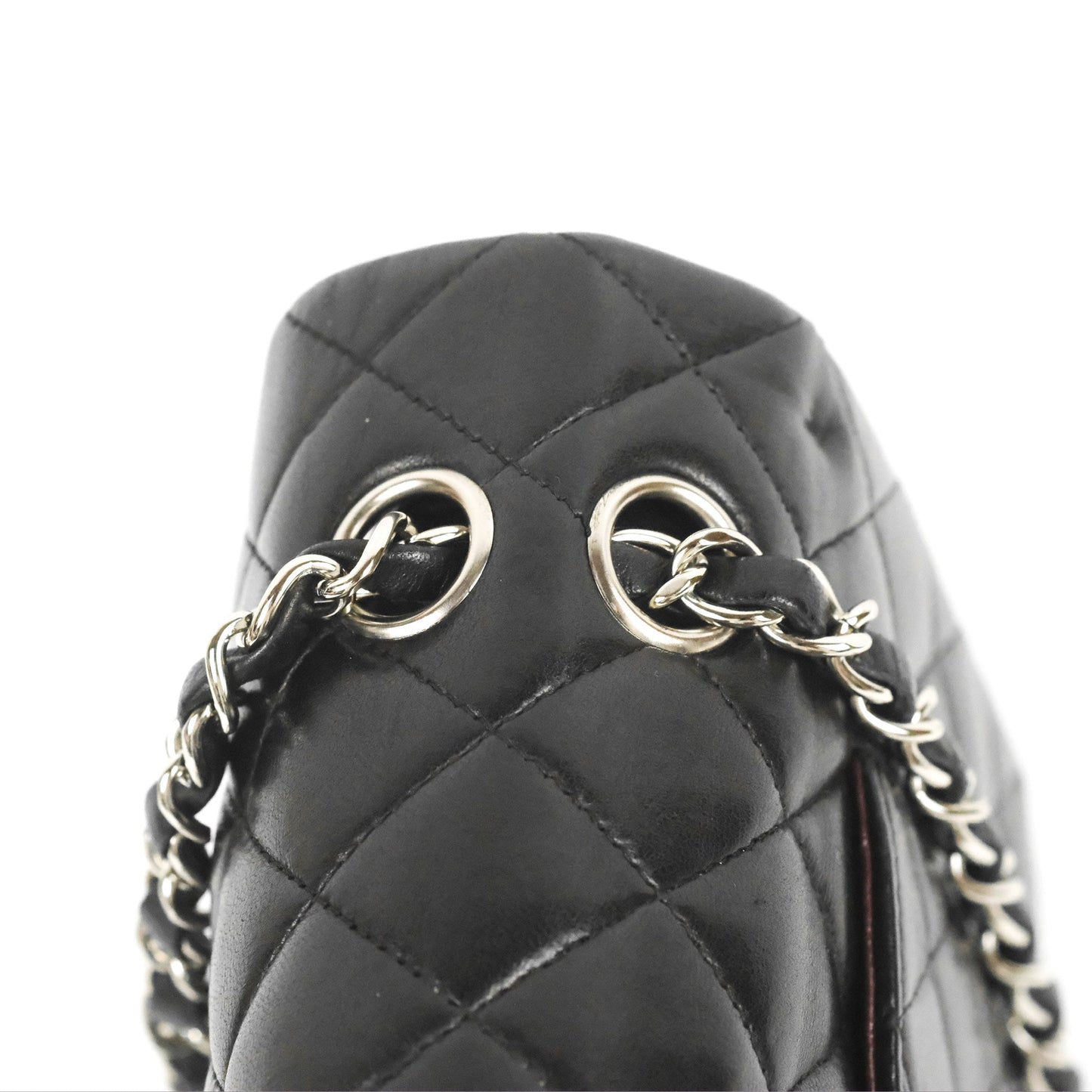 Chanel Classic M/L Medium Flap Quilted Black Lambskin Silver Hardware