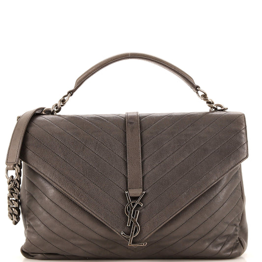Luxury Saint Laurent Classic Monogram College Bag Matelasse Chevron Leather Large