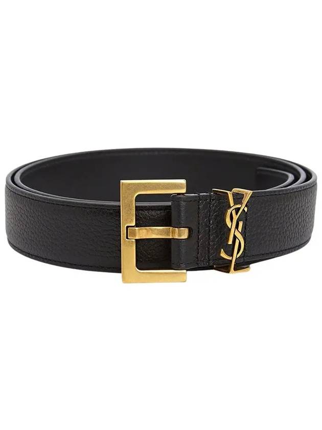 Luxury Saint Laurent Men's Monogram Grain Leather Belt Gold
