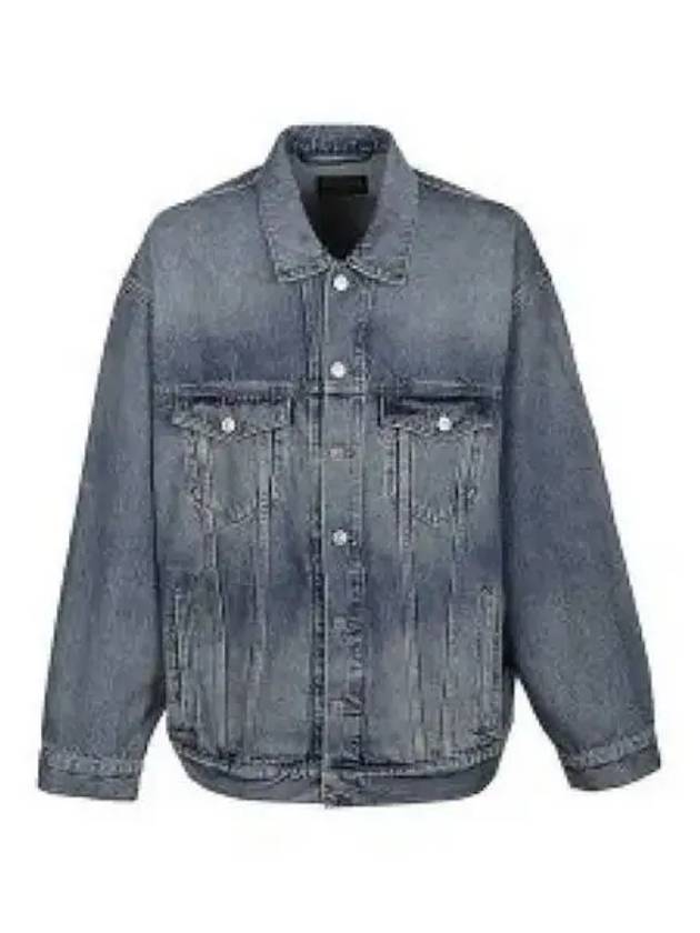Luxury Balenciaga Back Logo Print Oversized Denim Jacket Blue
