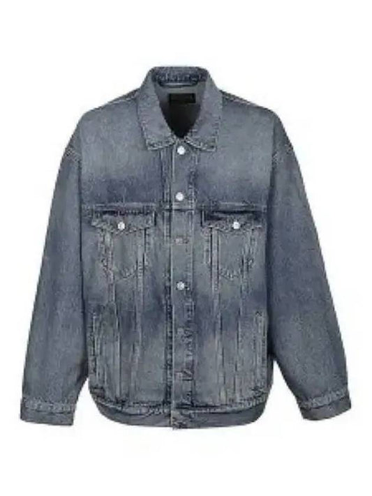 Luxury Balenciaga Back Logo Print Oversized Denim Jacket Blue