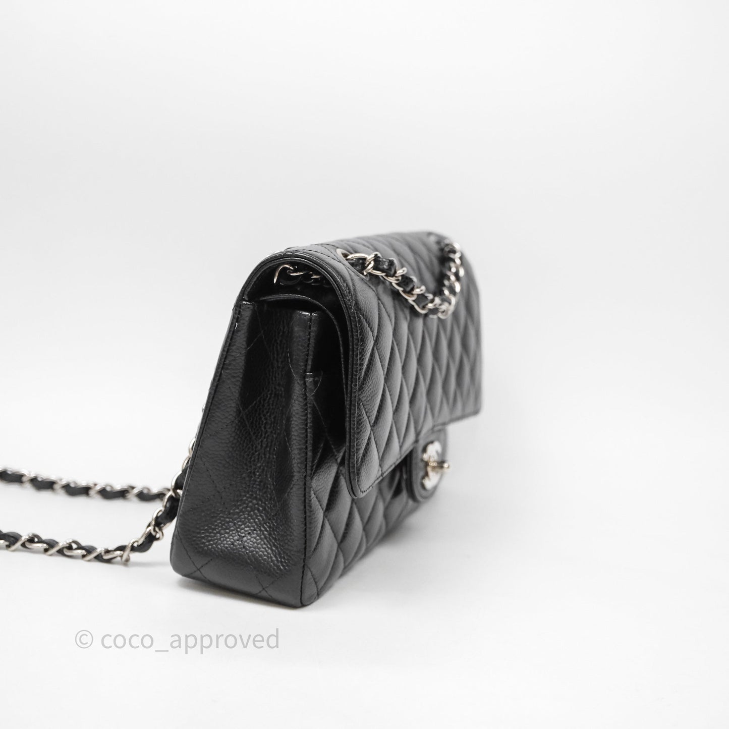 Chanel Classic M/L Medium Flap Quilted Black Caviar Silver Hardware