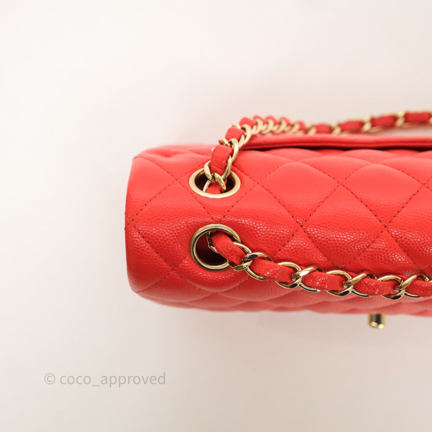 Chanel Small Classic Flap Quilted Red Orange Caviar Gold Hardware