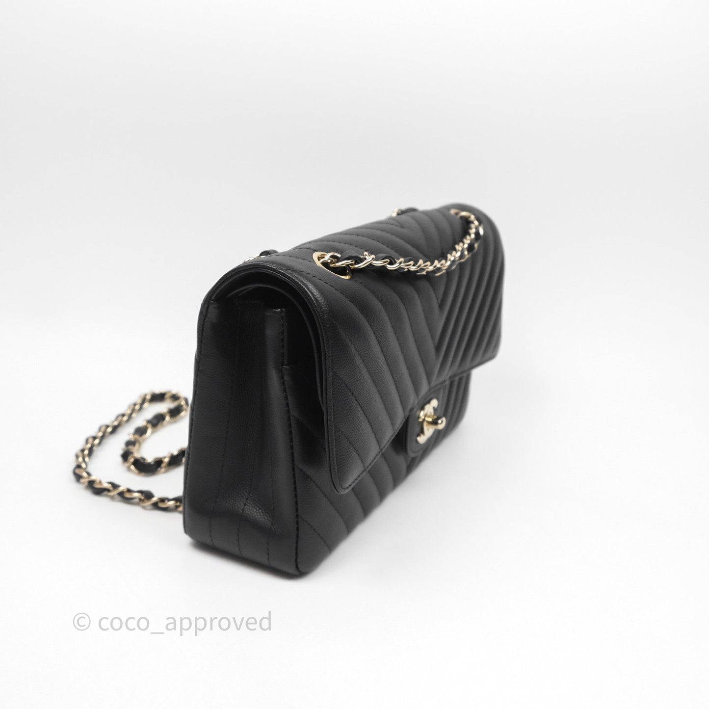 Chanel Classic M/L Medium Flap Chevron Black Caviar Gold Hardware