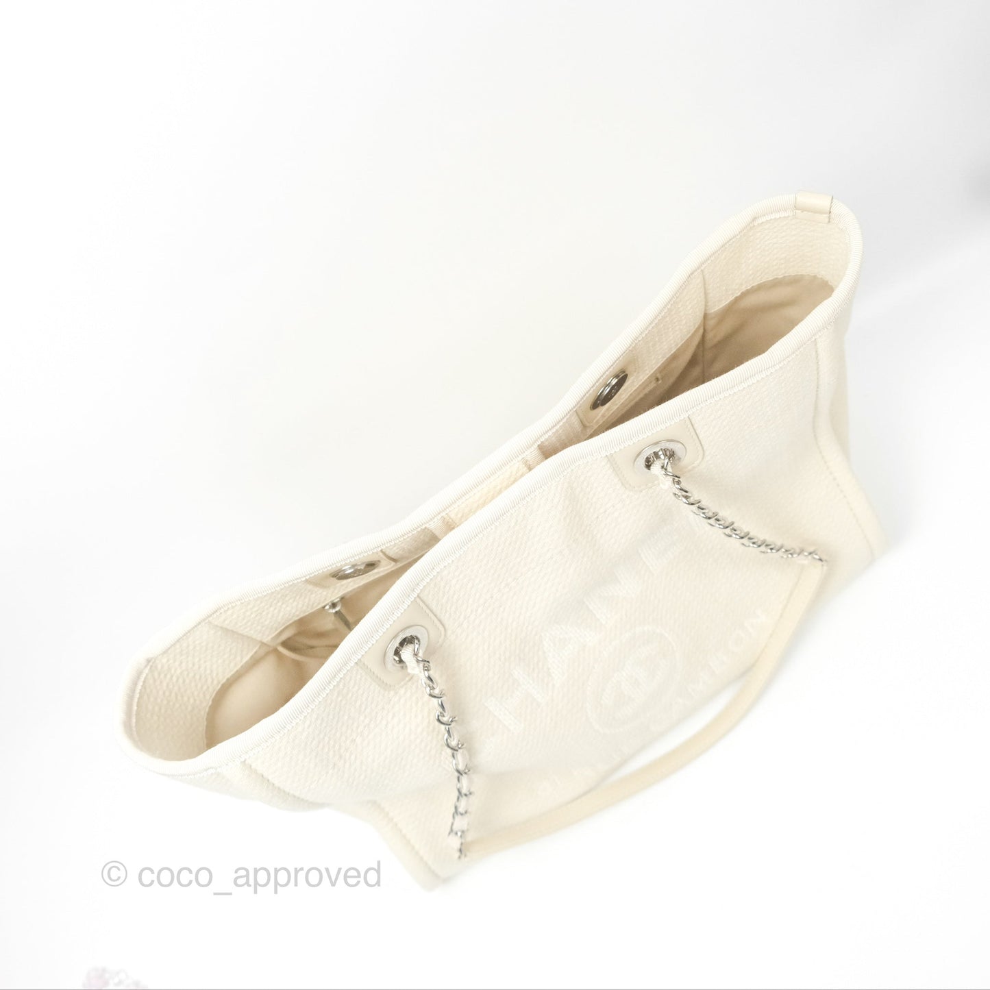 Chanel Medium Deauville Tote Ivory Cotton Silver Hardware