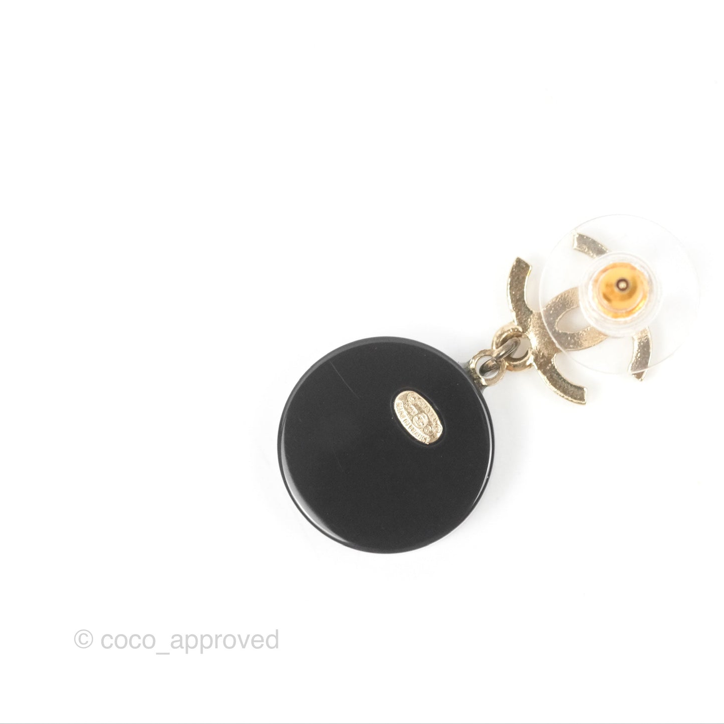 Chanel CC Resin Crystal Drop Earrings Black Gold Tone 20C