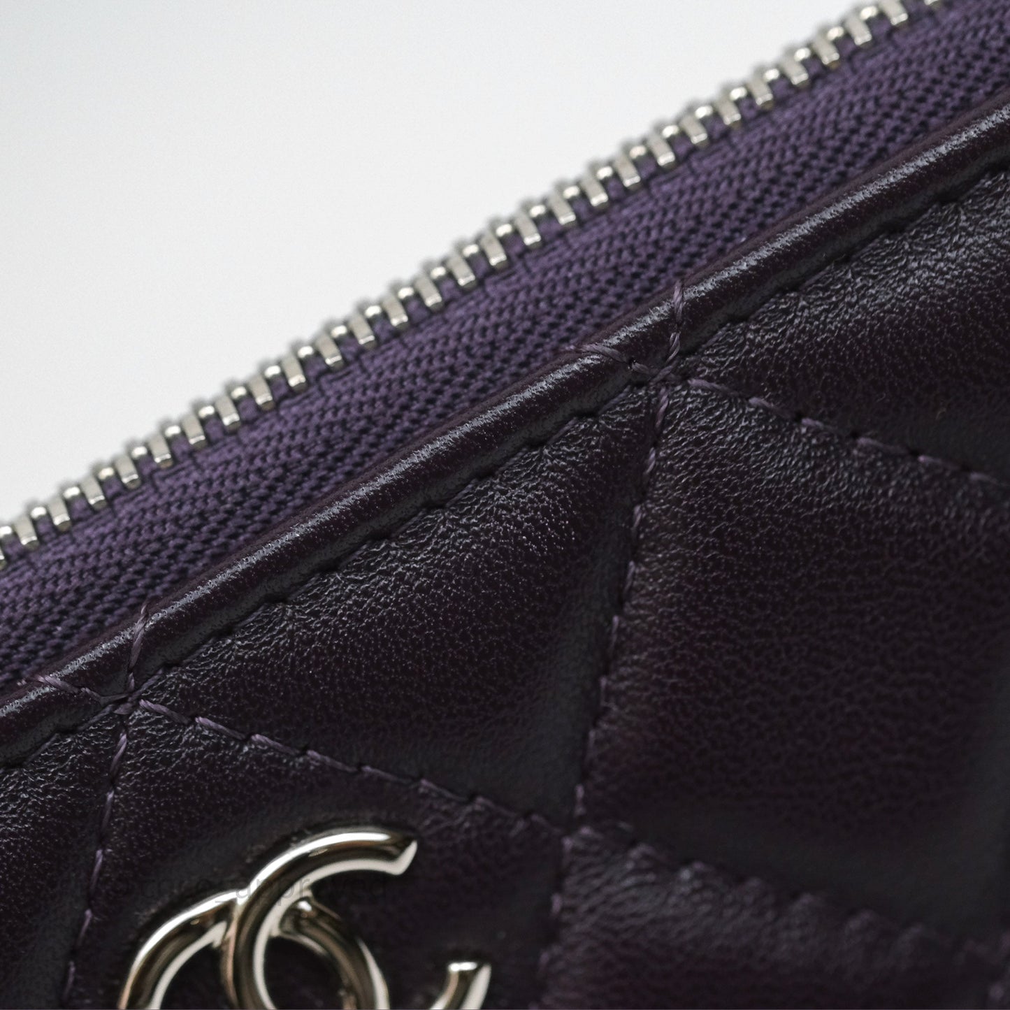 Chanel Quilted Small O Case Dark Purple Lambskin Silver Hardware