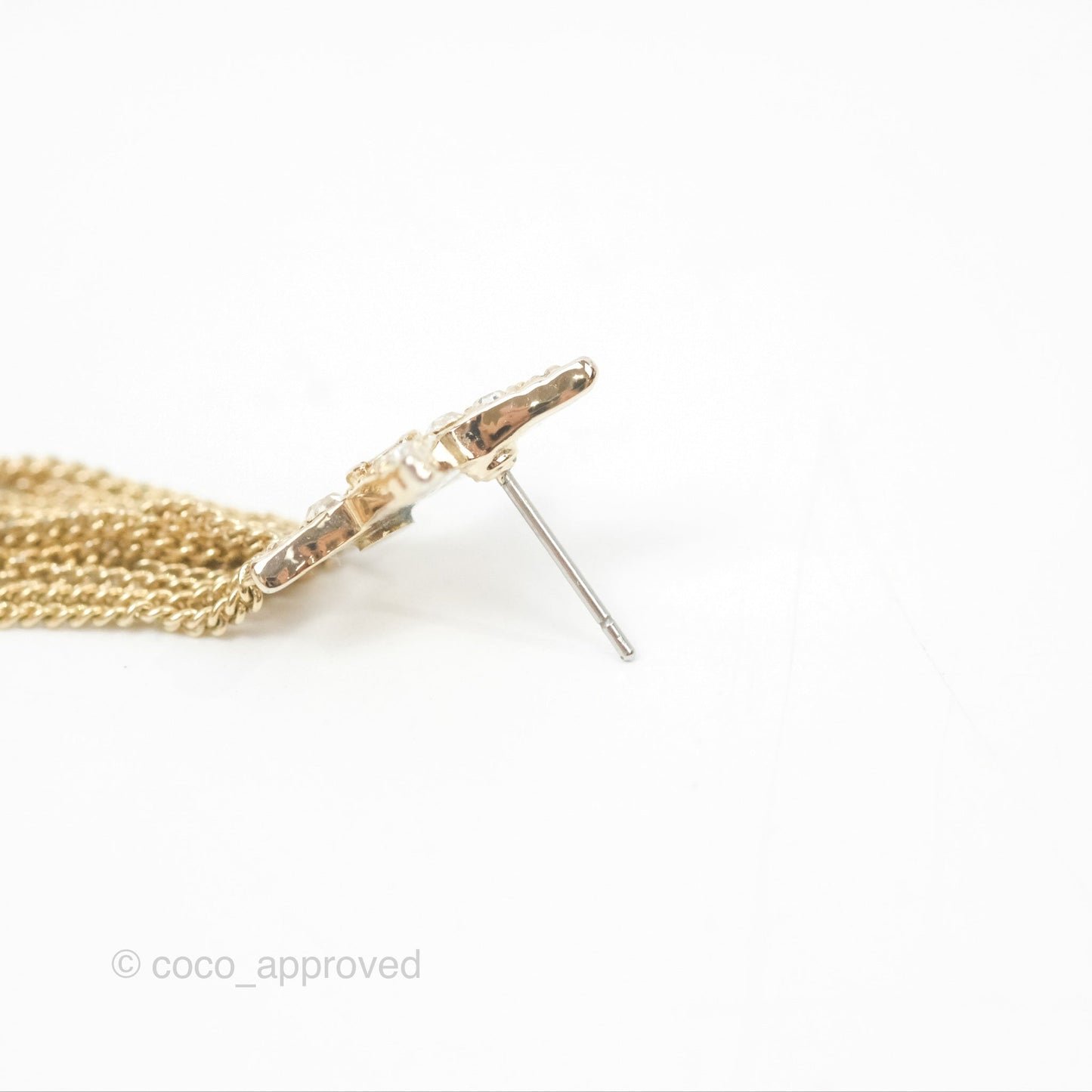 Chanel CC Crystal Star Drop Earrings Gold Tone 17A