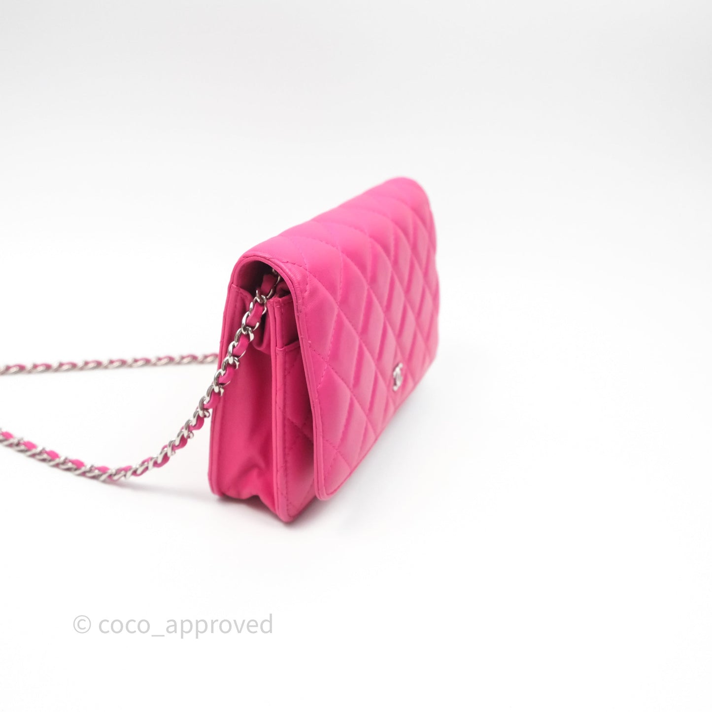 Chanel Quilted Wallet on Chain WOC Pink Lambskin Silver Hardware