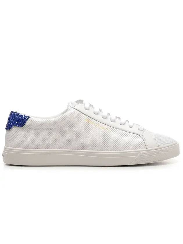 Luxury Saint Laurent Andy Glitter Leather Low Top Sneakers White Blue