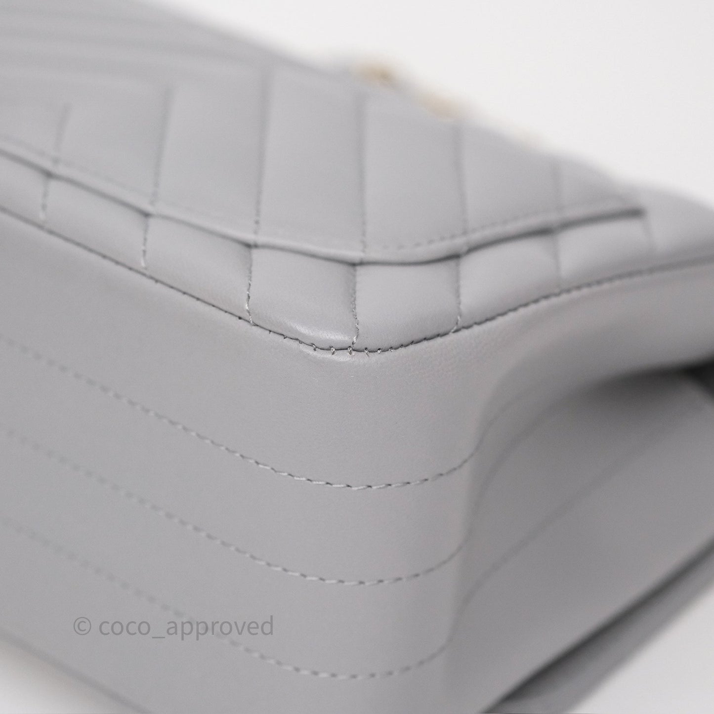 Chanel Mini Square Flap Chevron Grey Lambskin Gold Hardware