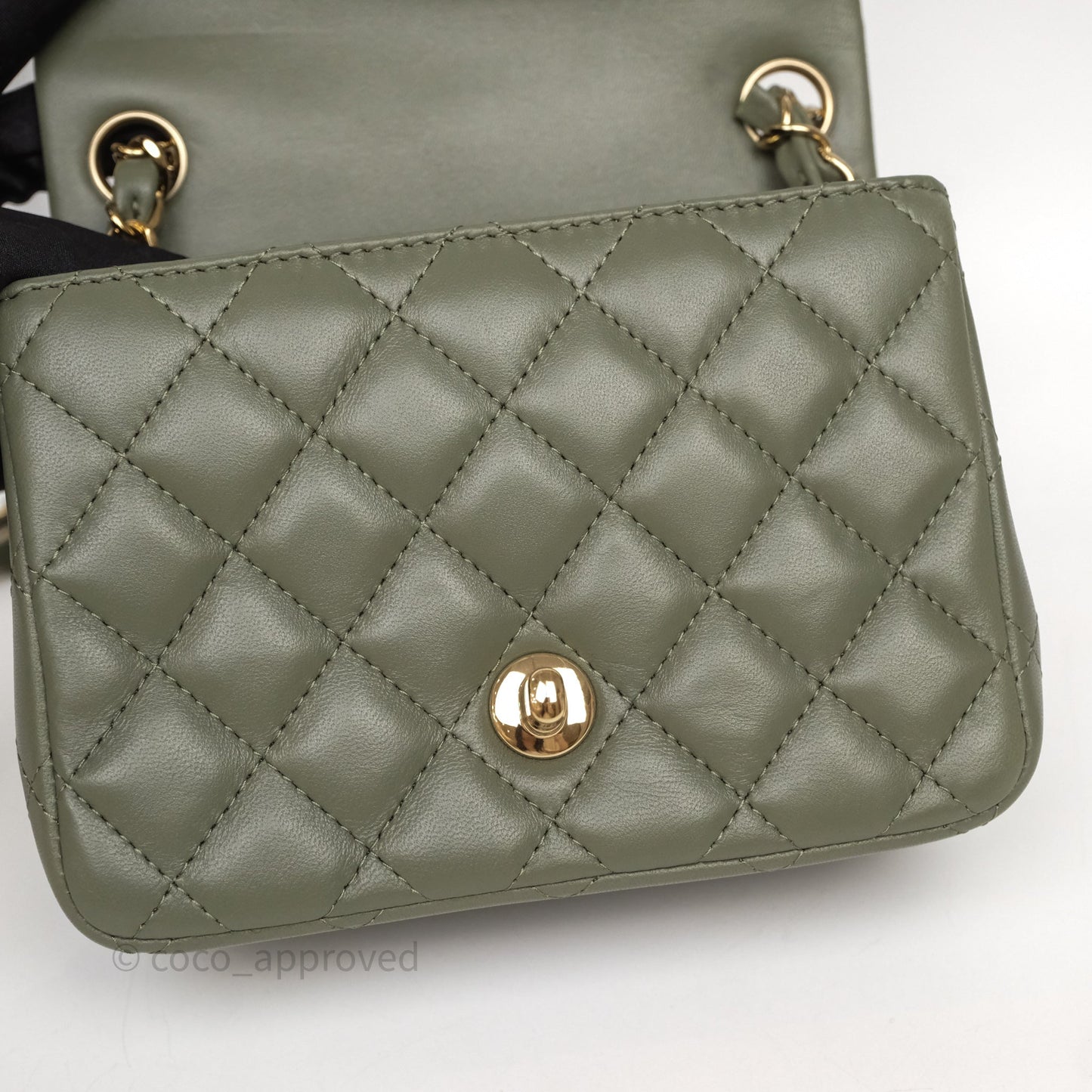 Chanel Quilted Mini Square Olive Green Lambskin Gold Hardware