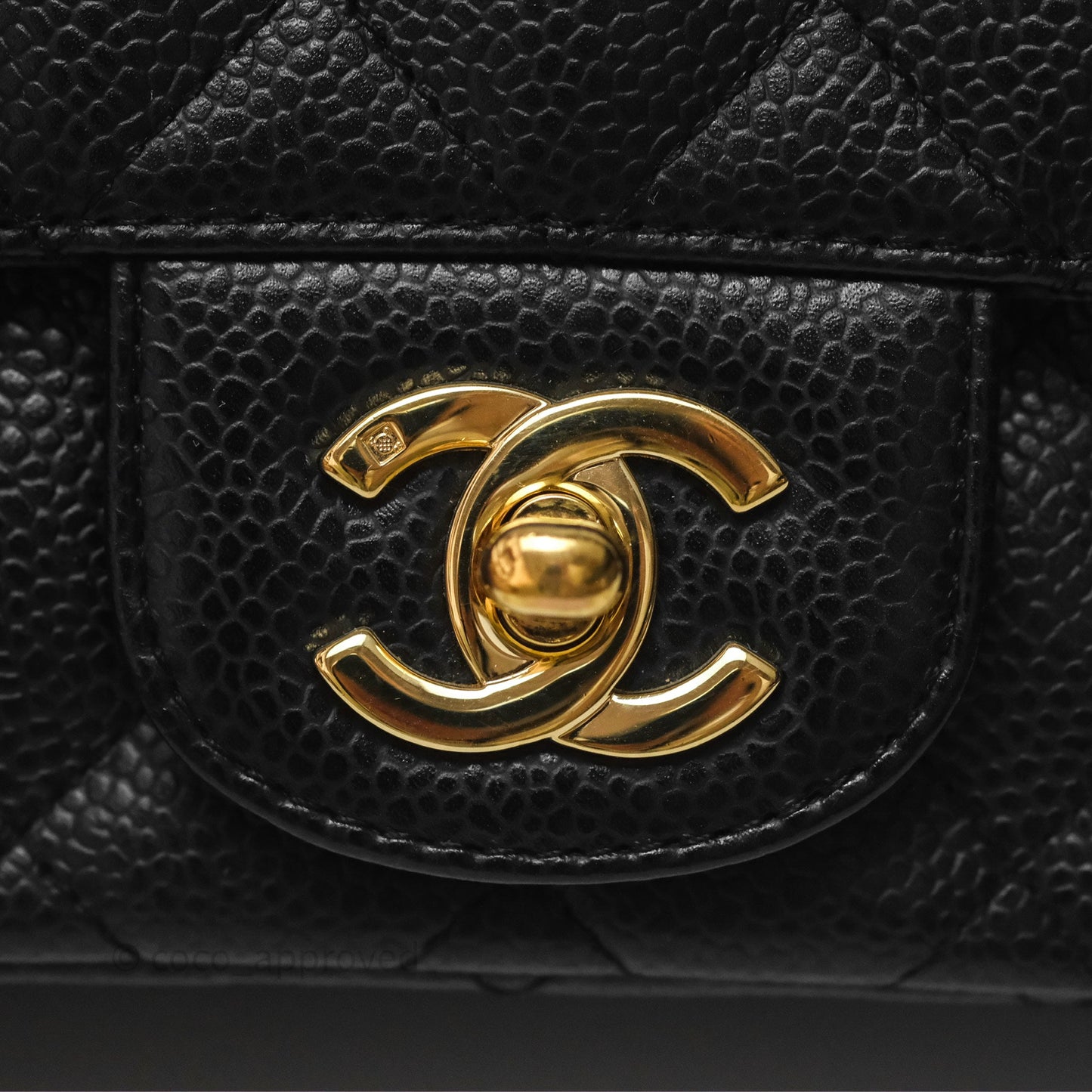 Chanel Vintage Mini Square Flap Quilted Black Caviar 24K Gold Hardware