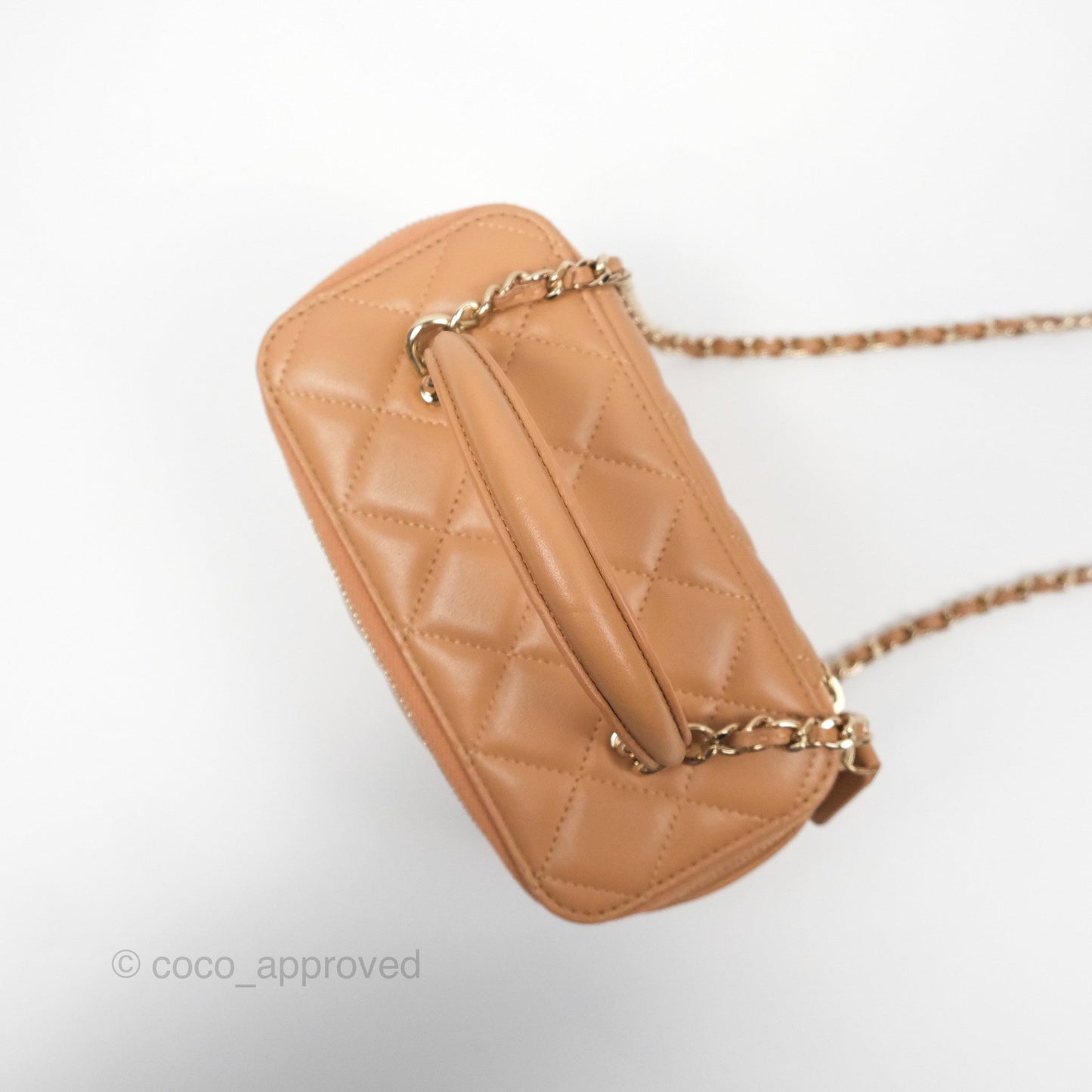 Chanel Vanity Rectangular Top Handle Beige Lambskin Gold Hardware