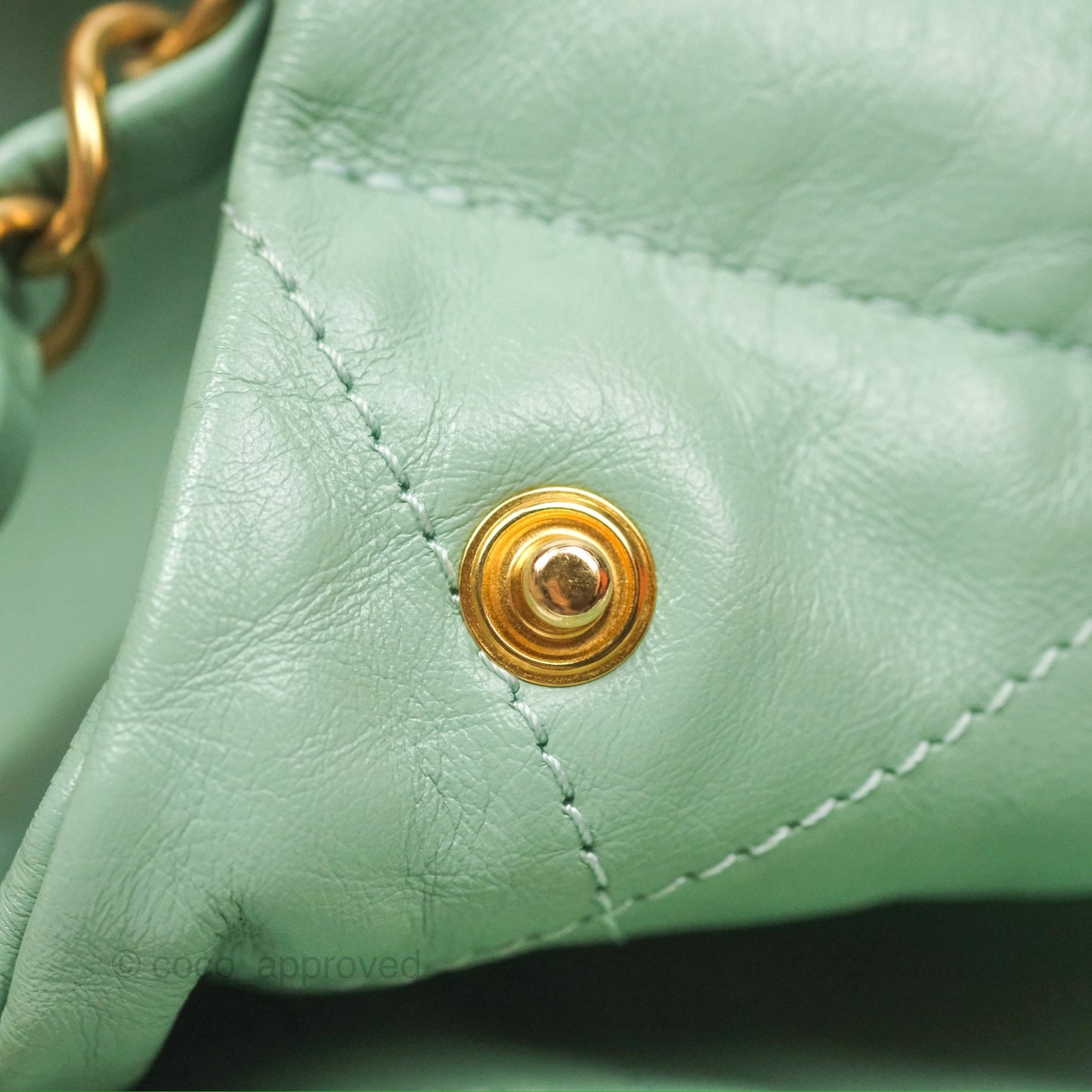 Chanel 22 Small Mint Green Shiny Aged Calfskin Aged Gold Hardware