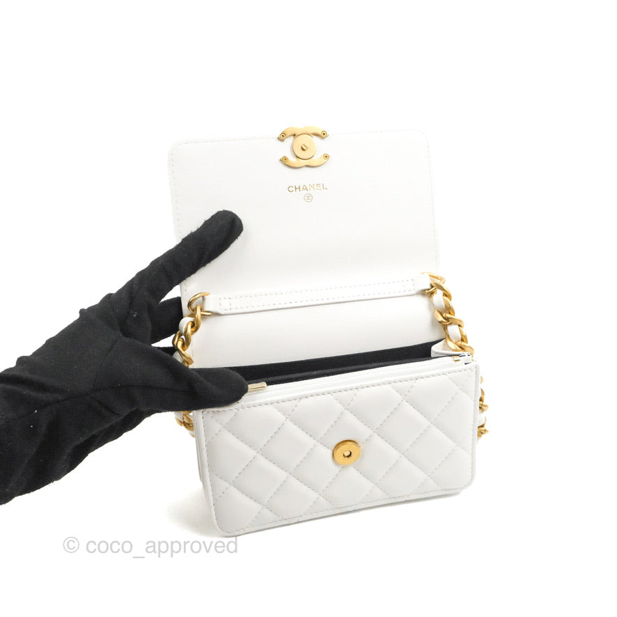 Chanel Mini Resin Chain Wallet on Chain WOC White Lambskin Gold Hardware