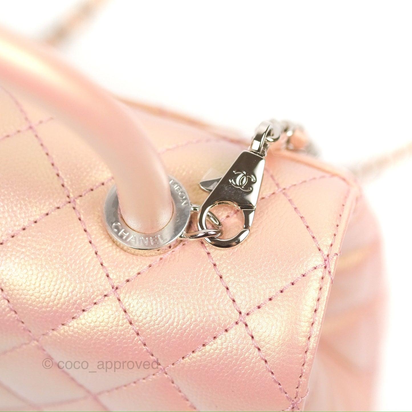 Chanel Small Quilted Coco Handle Iridescent Pink Caviar Rainbow Hardware