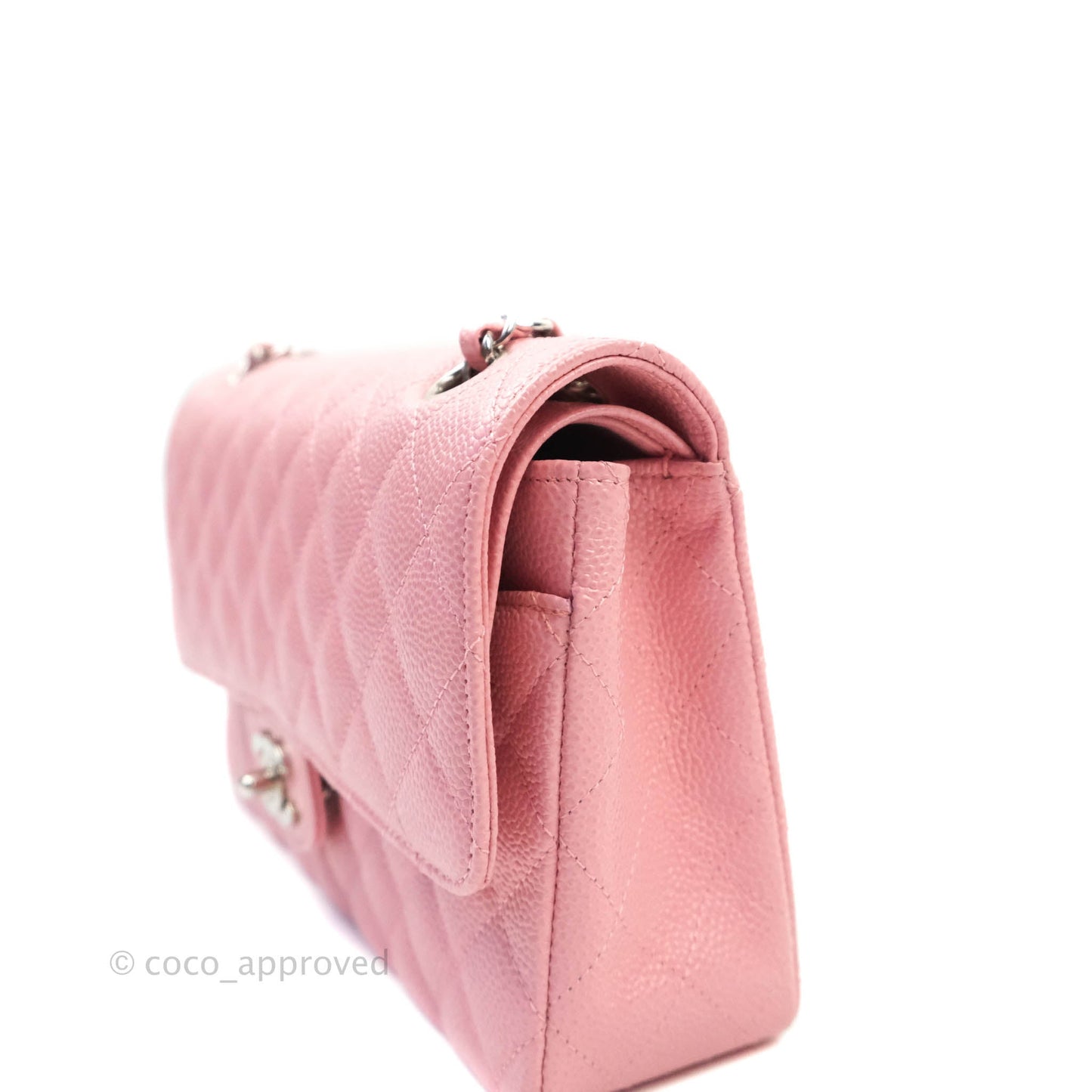 Chanel Quilted M/L Medium Double Flap Pink Caviar Silver Hardware