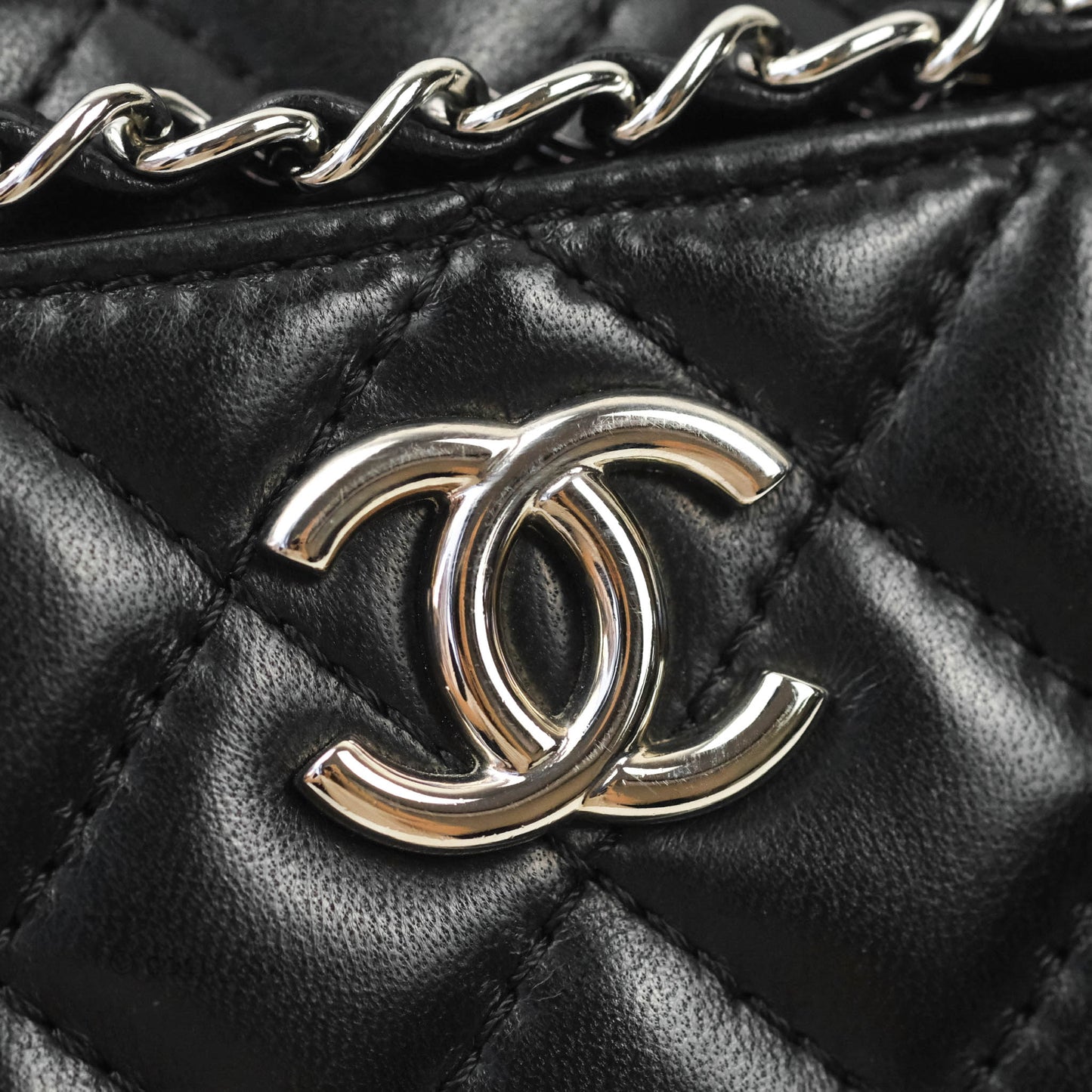 Chanel Quilted Camera Case Bag Black Lambskin Silver Hardware