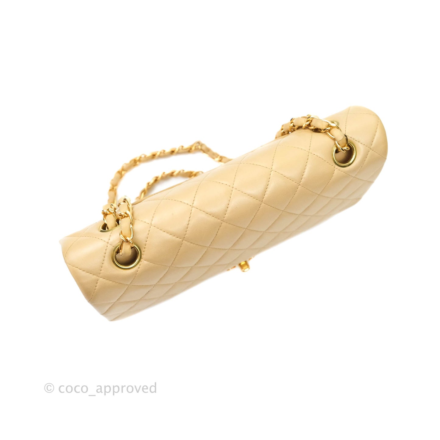 Chanel Vintage M/L Medium Double Flap Bag Beige Lambskin 24K Gold Hardware
