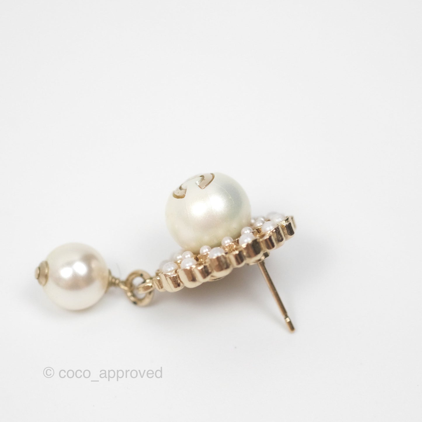 Chanel CC Crystal Pearl Drop Earrings Gold Tone 19B