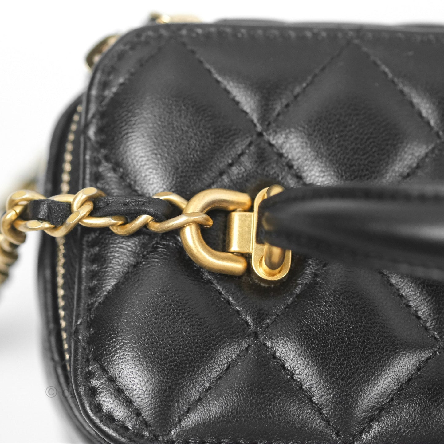 Chanel Vanity Rectangular Top Handle Black Lambskin Gold Hardware