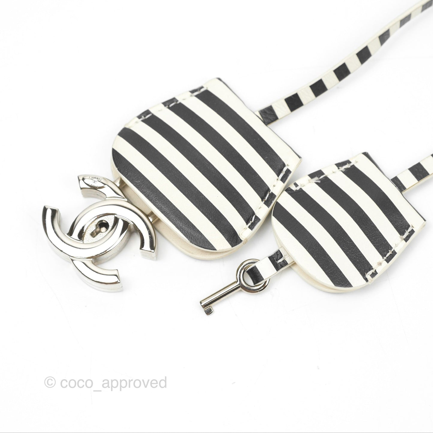 Chanel Quilted Medium CC Filigree Vanity Case White Black Stripe Caviar Silver Hardware