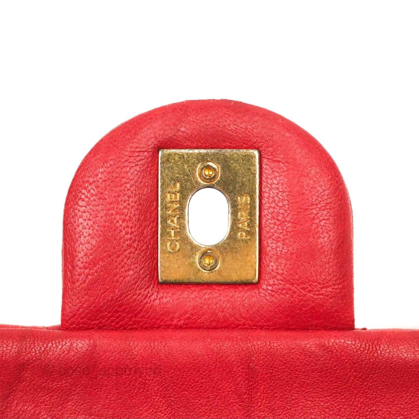 Chanel Small Chevron Surpique Flap Red Calfskin Aged Gold Hardware