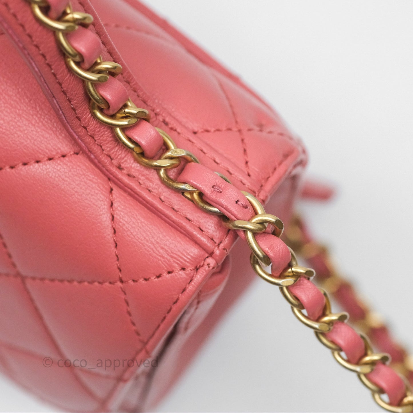 Chanel Quilted Small Chain Infinity Handle Bag Pink Lambskin Aged Gold Hardware