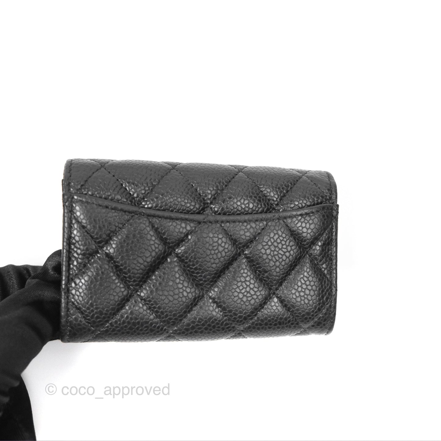 Chanel Quilted Flap Card Holder Black Caviar Silver Hardware