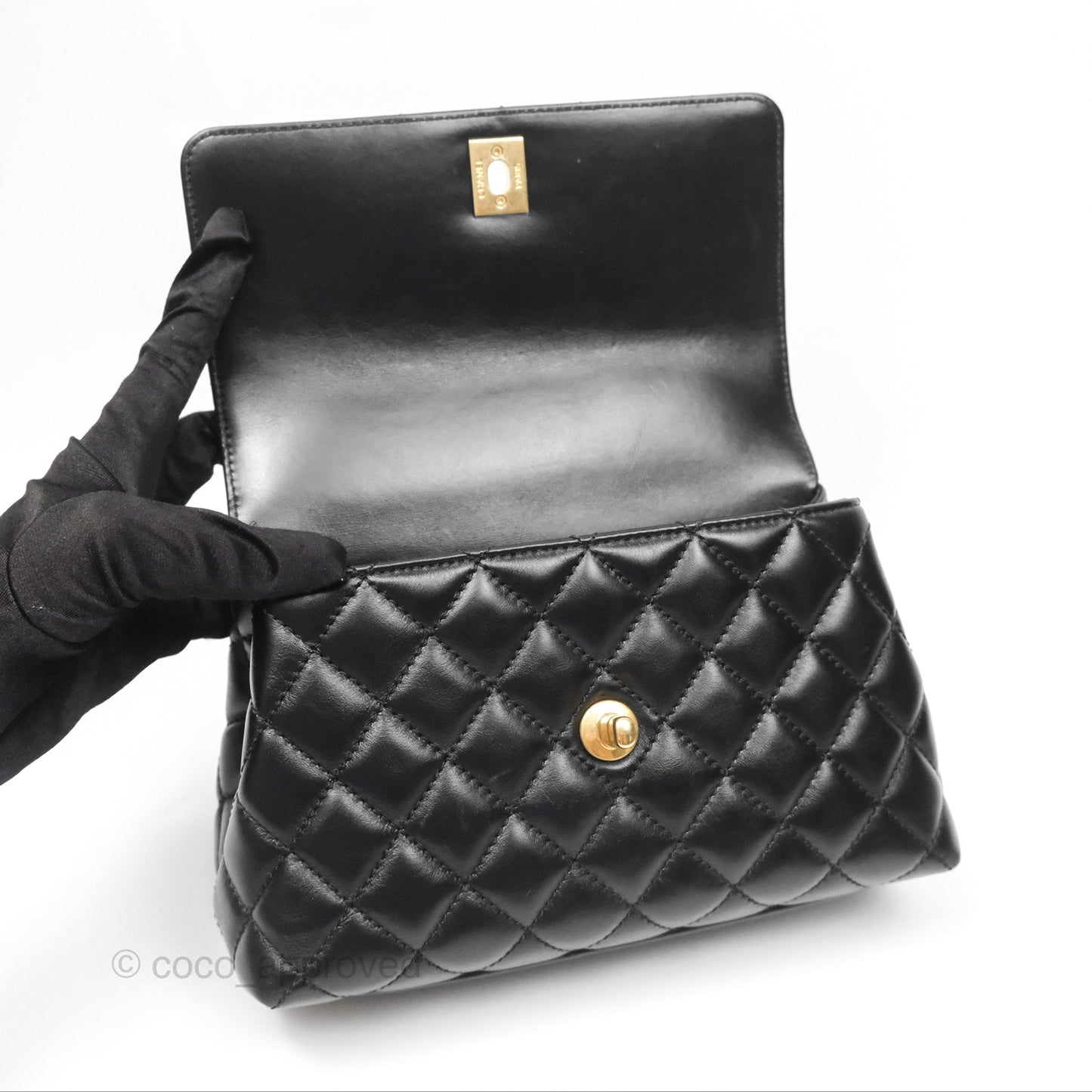 Chanel Small Coco Handle Quilted Black Calfskin Aged Gold Hardware